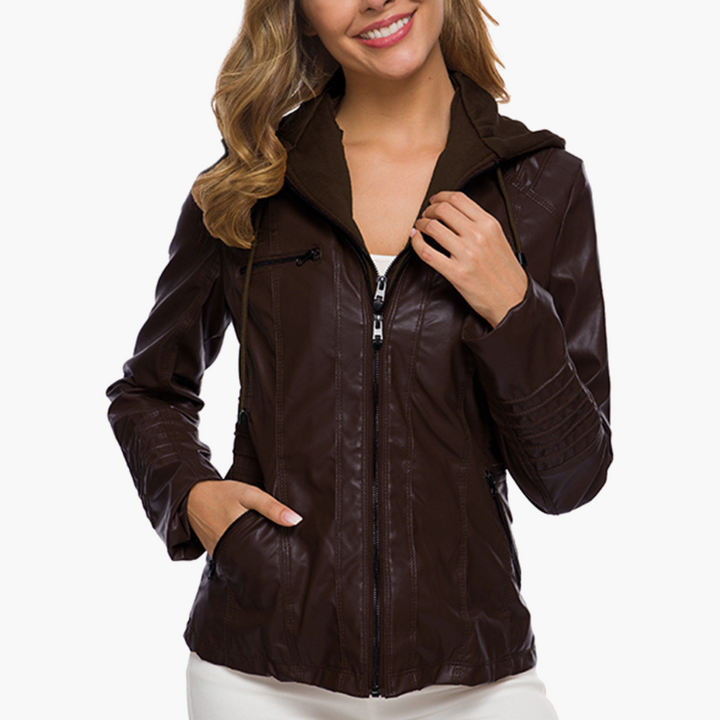Giacca Donna in Ecopelle con Cappuccio e Zip Slim Fit | Altivaro
