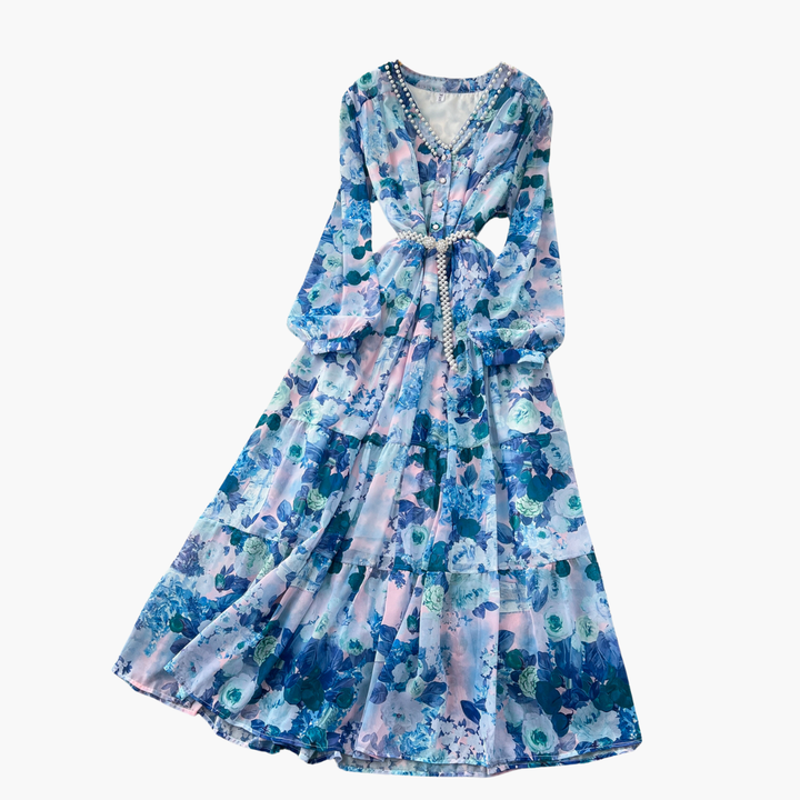 Abito Lungo Donna Floreale Rosa Chiffon Elegante Estivo Casual | Altivaro