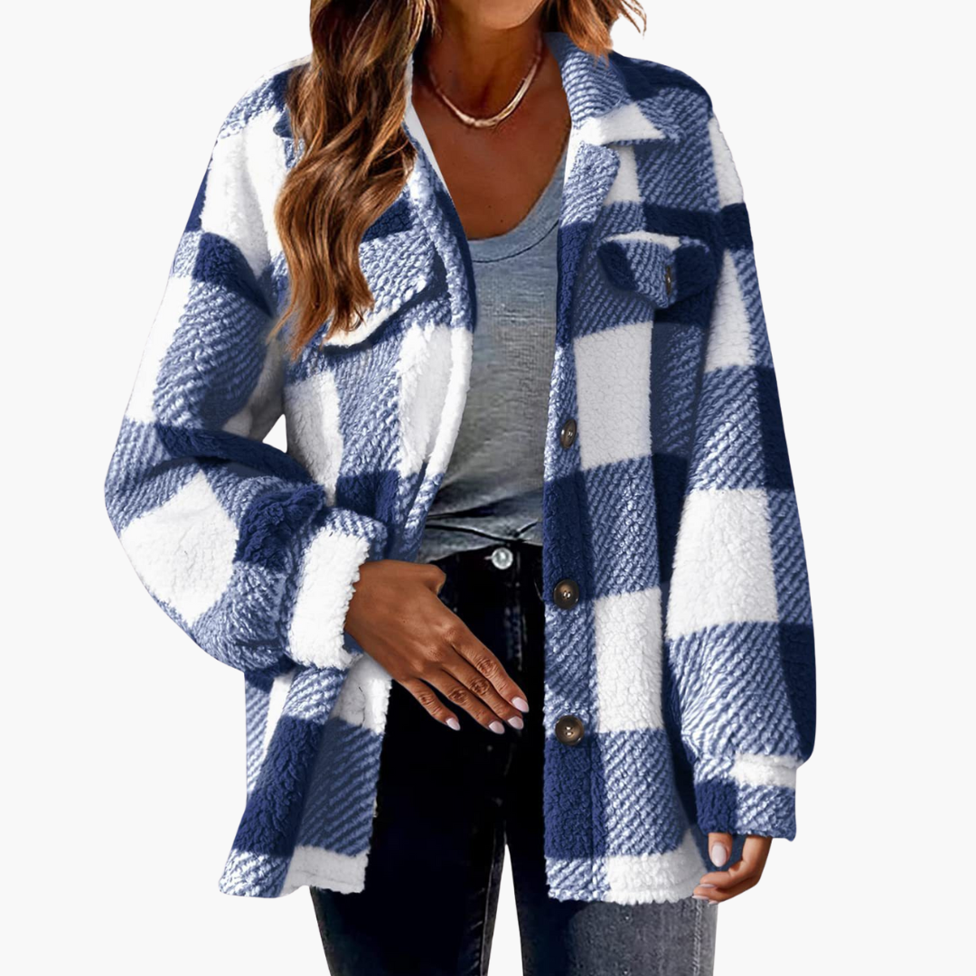 Women's Casual Plaid Fleece Jacket with Buttons | Altivaro