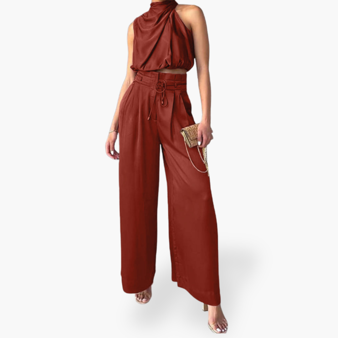 Completo Donna Elegante in Raso con Top e Pantaloni | Altivaro