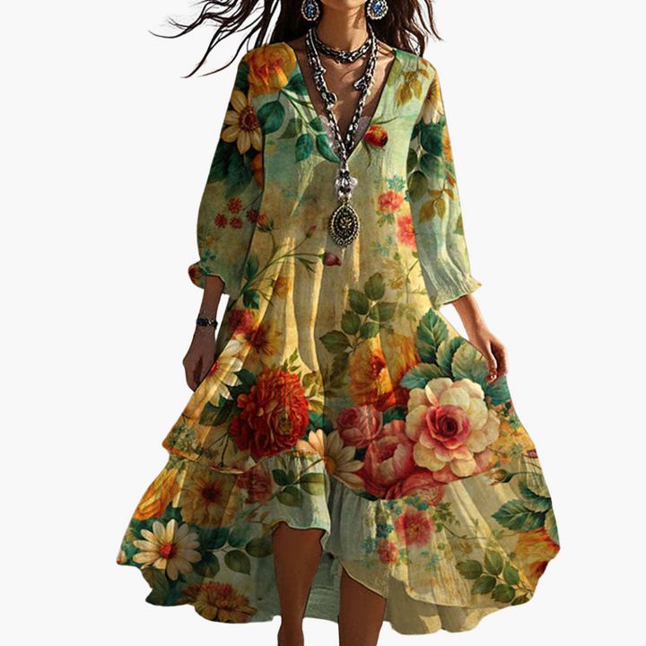 Donna Abito V-Neck Floreale Bohemien Casual Elegante | Altivaro
