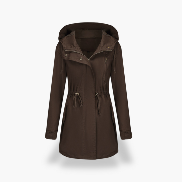 Giacca impermeabile da donna con cappuccio e cintura | Altivaro