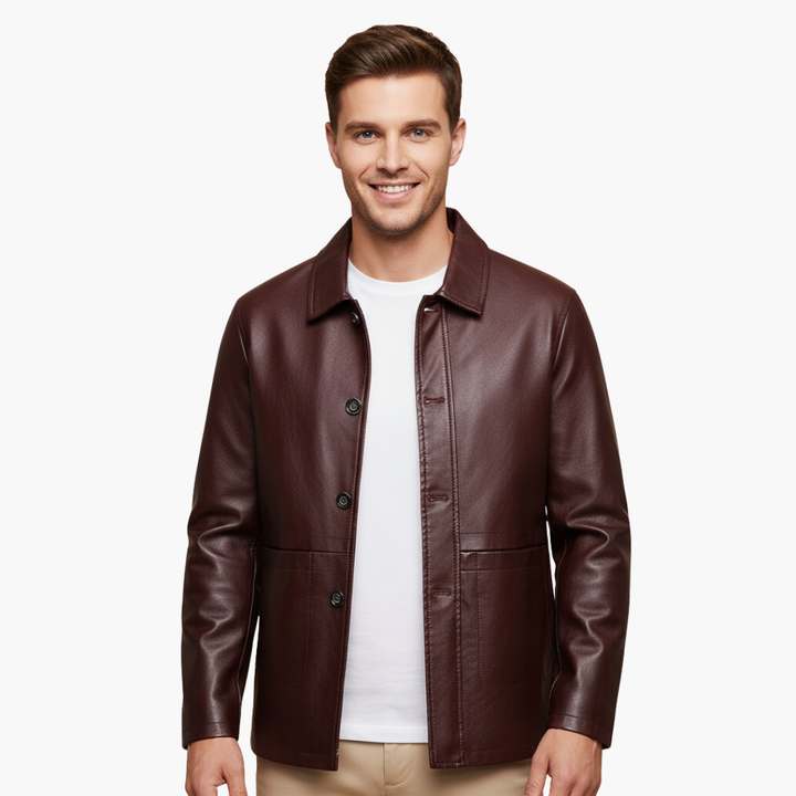 Men's Elegant Faux Leather Jacket with Buttons | Altivaro