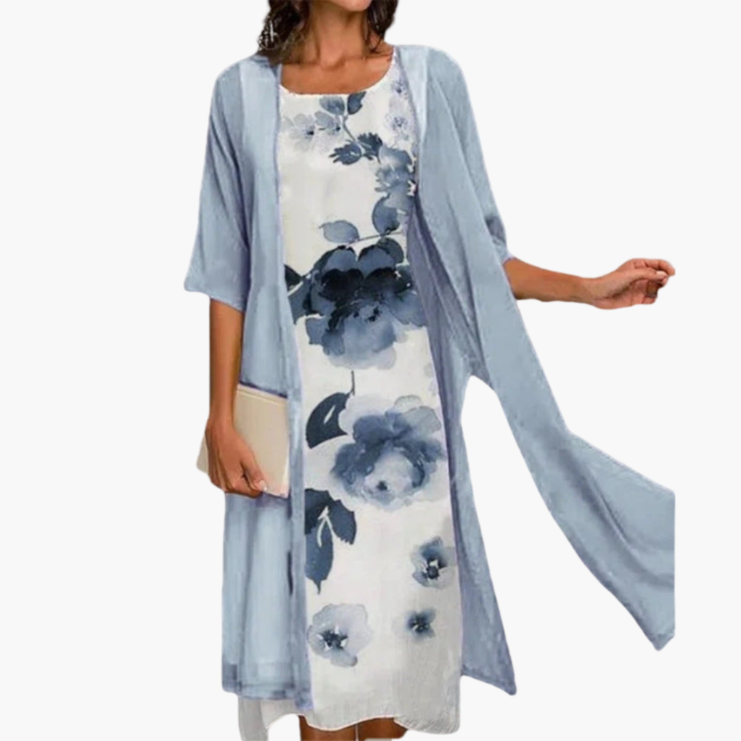 Abito Lungo con Kimono e Stampa Magnolia Donna | Altivaro