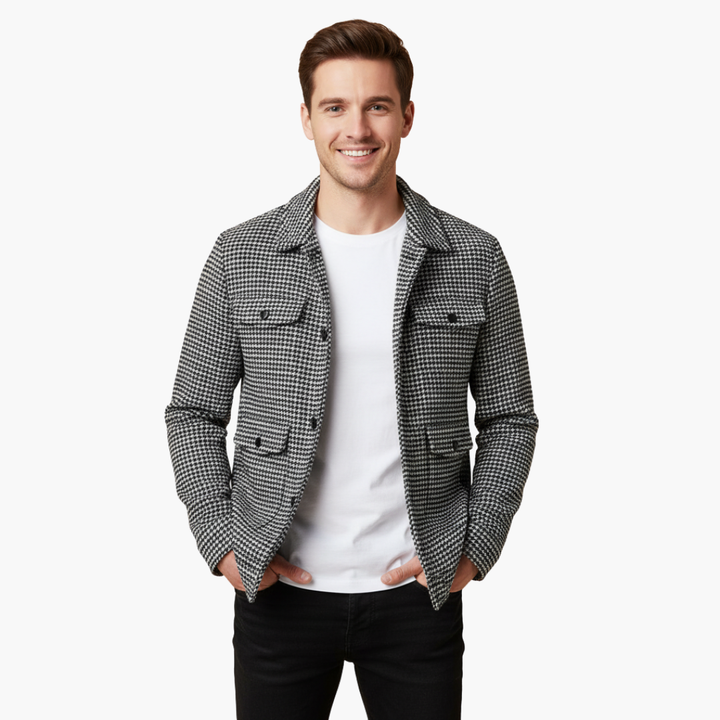 Men's Houndstooth Wool Jacket Casual Elegant | Altivaro