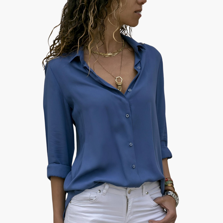 Camicia Donna Blouse a Maniche Lunghe Chiffon Scollo a V | Altivaro-Altivaro