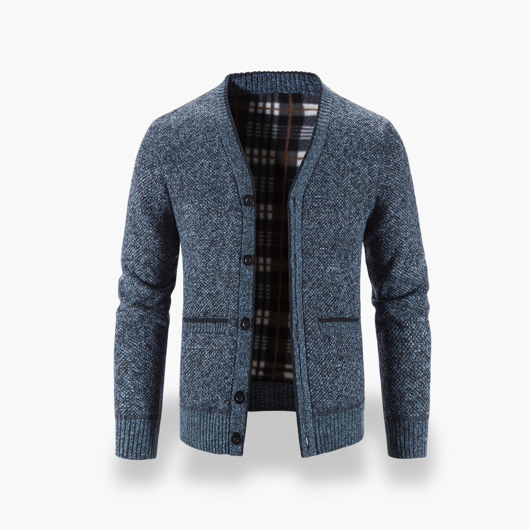 Cardigan Uomo con Dettagli a Costine e Interno Scozzese | Altivaro