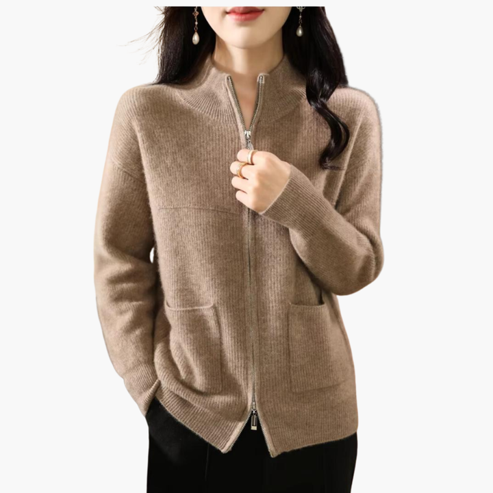 Cardigan Donna con Zip e Motivo a Coste | Altivaro