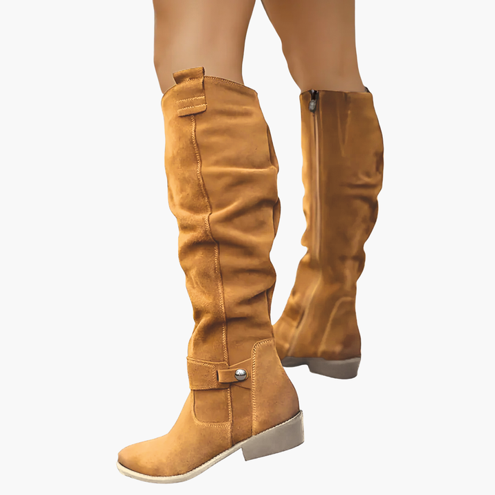 Women's Orthopedic Suede Boots with Low Heel and Details | Altivaro