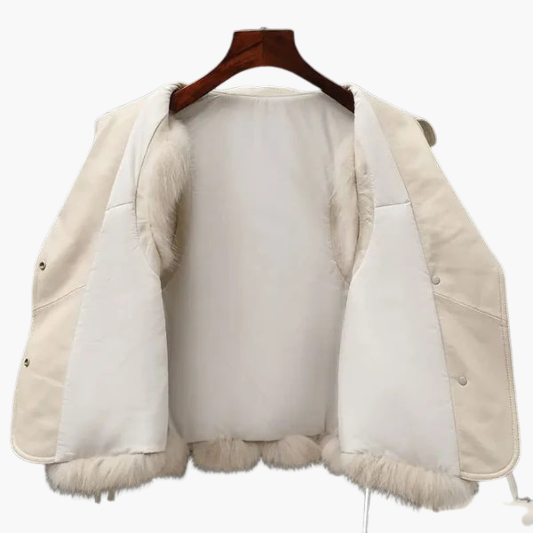 Women's Jacket Vest with Fur and Leather Collar | Altivaro