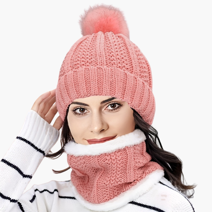 Winter Hat with Pompon and High Neck Knit for Women | Altivaro