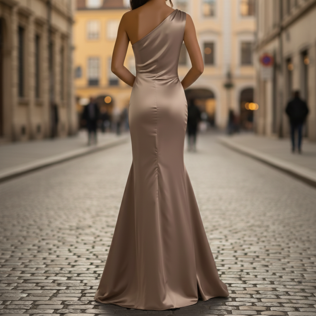 Women's Long Satin One-Shoulder Evening Dress | Altivaro
