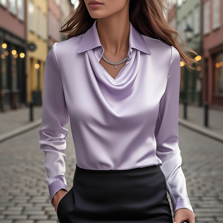 Damen Satinhemd mit Kragen und langen Ärmeln | Altivaro