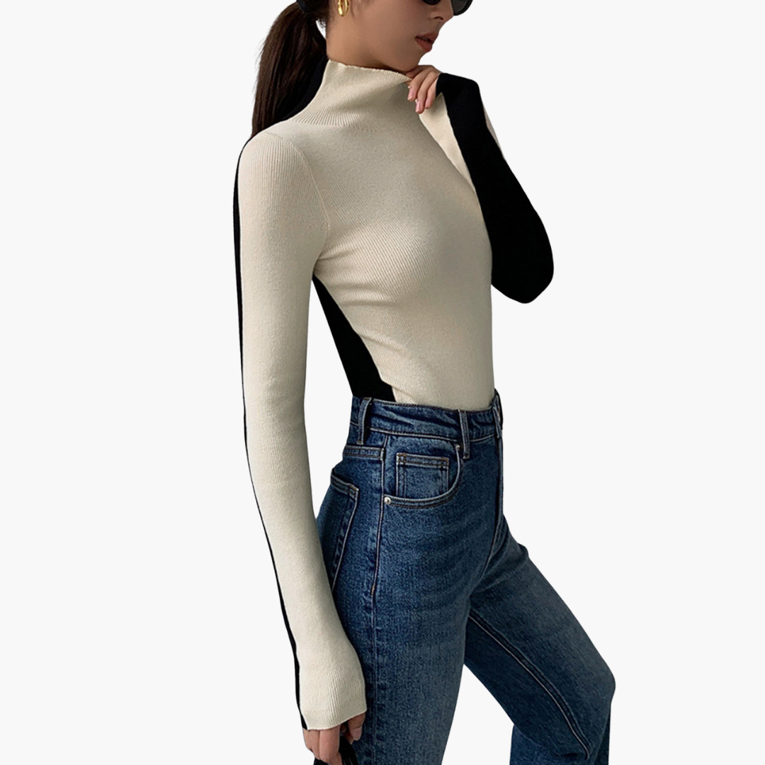Maglia Dolcevita Donna Bicolore Maniche Lunghe in Maglia | Altivaro