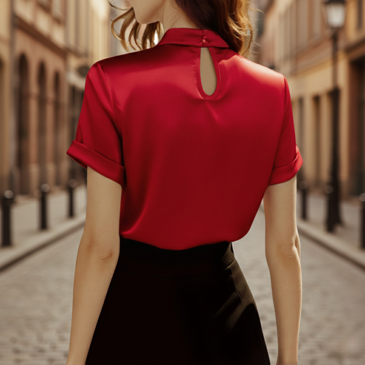 Women's Satin Shirt Elegant Knot Neckline | Altivaro
