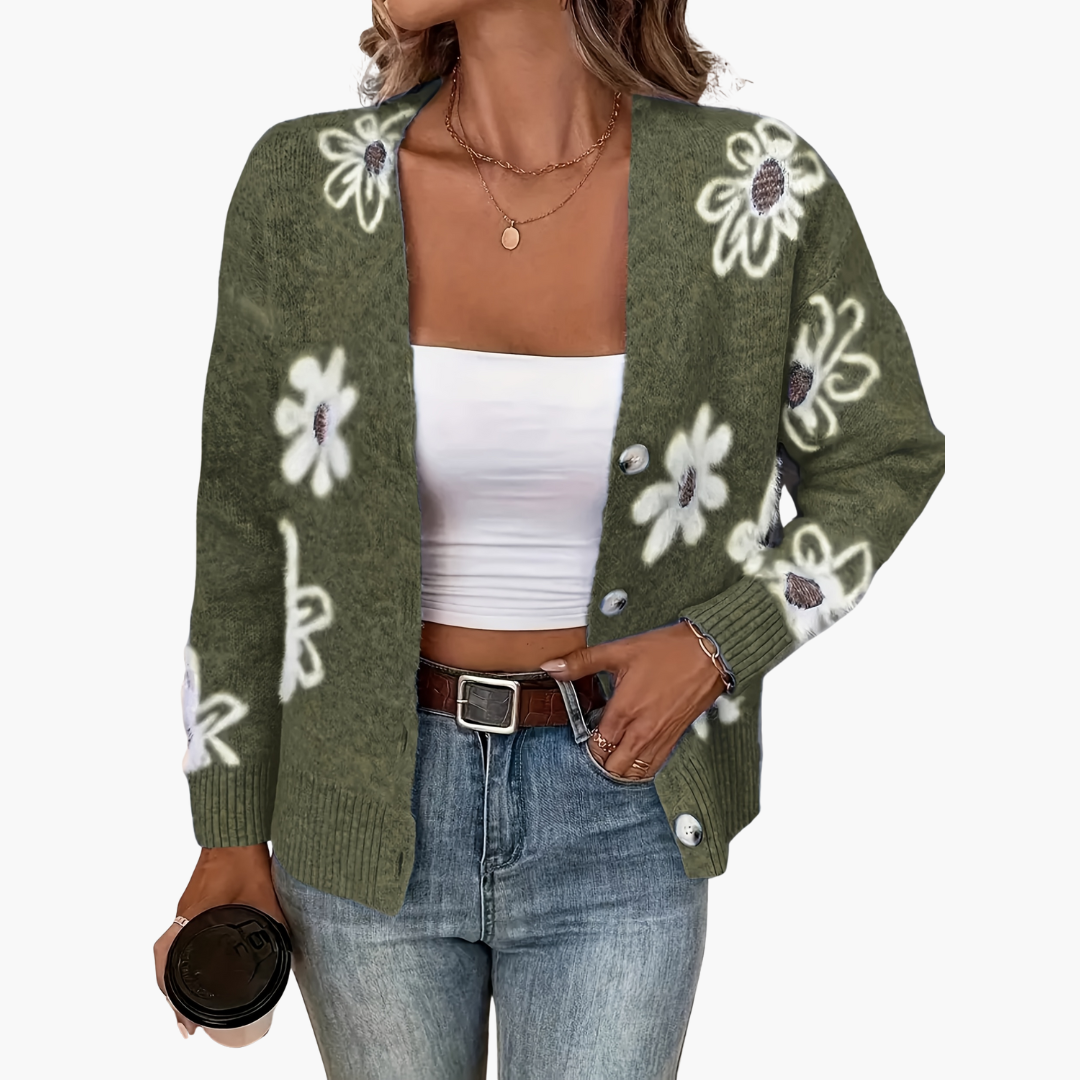 Cardigan Donna in Maglia con Fiori Con Bottoni | Altivaro