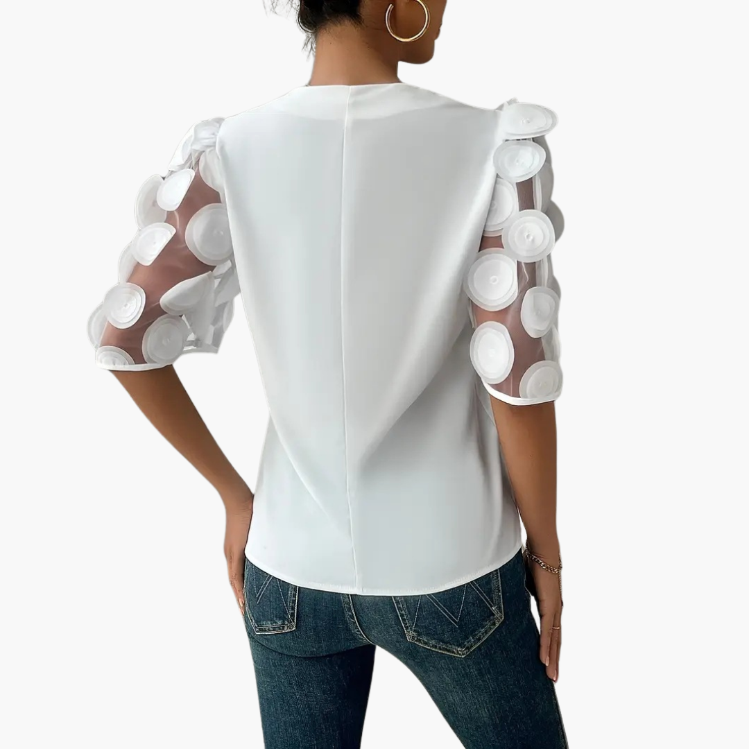 Blouse Elegante Donna V-Collo Maniche a Rete Pois | Altivaro-Altivaro