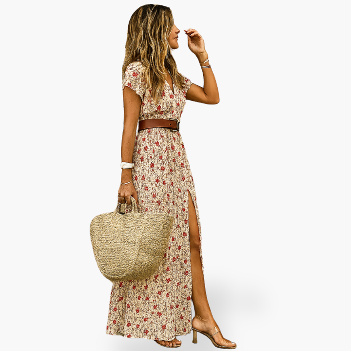 Maxi Vestito Donna Scollo V Stampa Paisley Boho | Altivaro