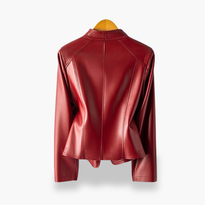 Women's Biker Jacket in Red Faux Leather with Zip | Altivaro