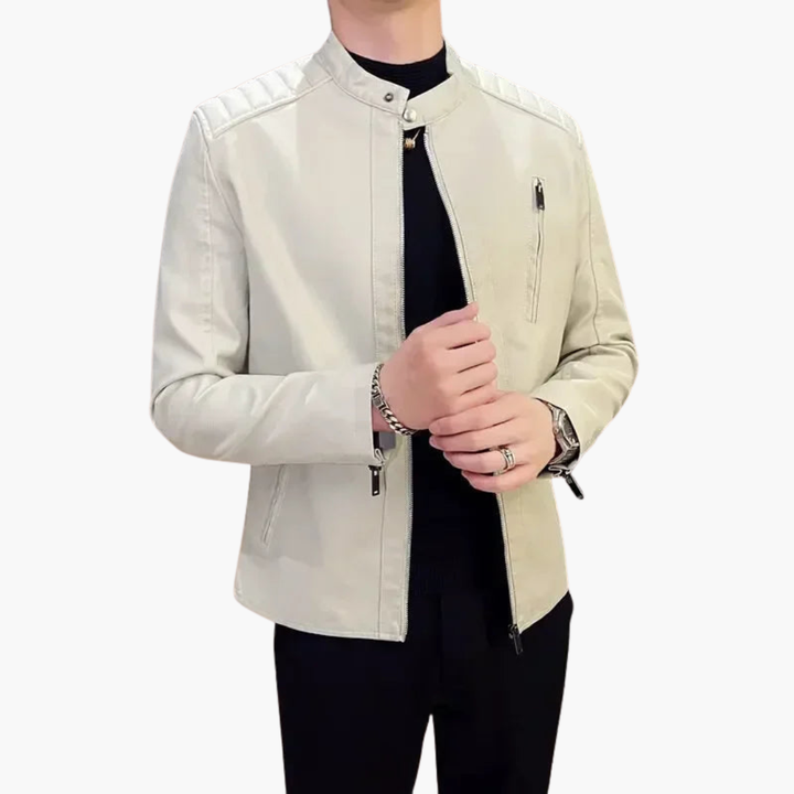 Men's Faux Leather Jacket with Zipper and Shoulder Details | Altivaro