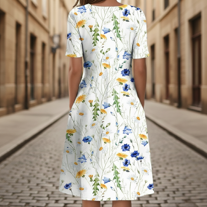 Women's Floral Midi Dress Short Sleeves Fabric | Altivaro