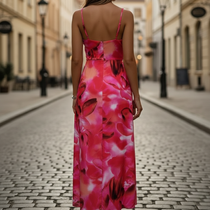 Women's long dress with V-neck and slit | Altivaro