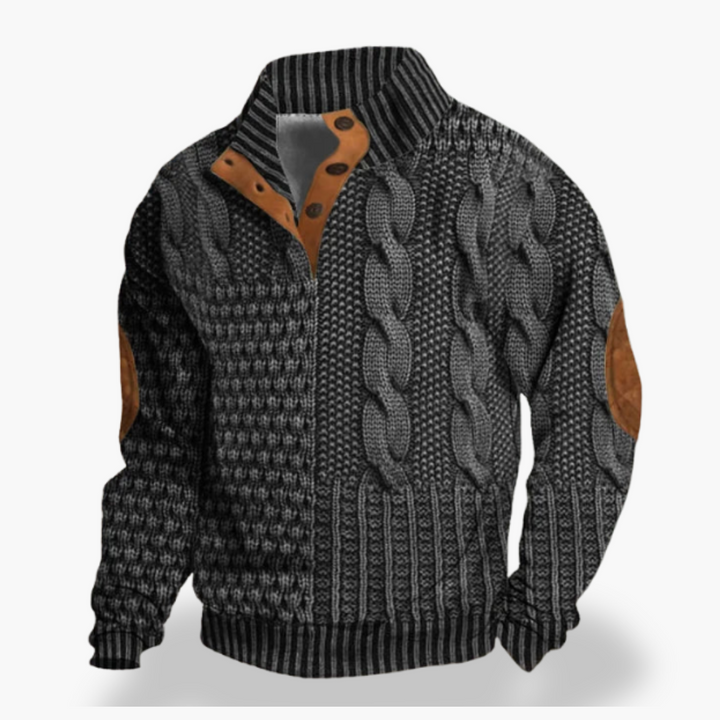Maglione Uomo con Dettagli in Pelle e Collo Alto | Altivaro