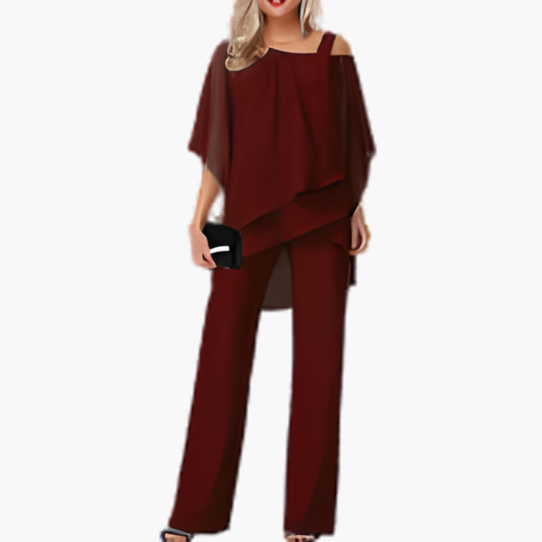 Elegant Women's Set with Asymmetric Blouse and Wide Pants | Altivaro
