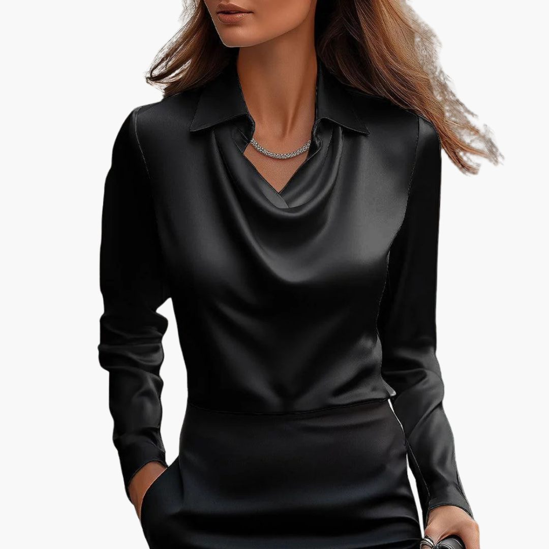 Donna Camicia Raso Elegante Scollo Drappeggiato Manica Lunga | Altivaro-Altivaro
