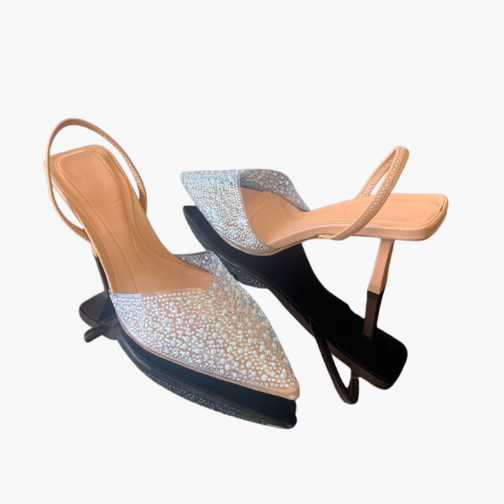 Women's Medium Heel Transparent Rhinestone Slingback Pumps | Altivaro
