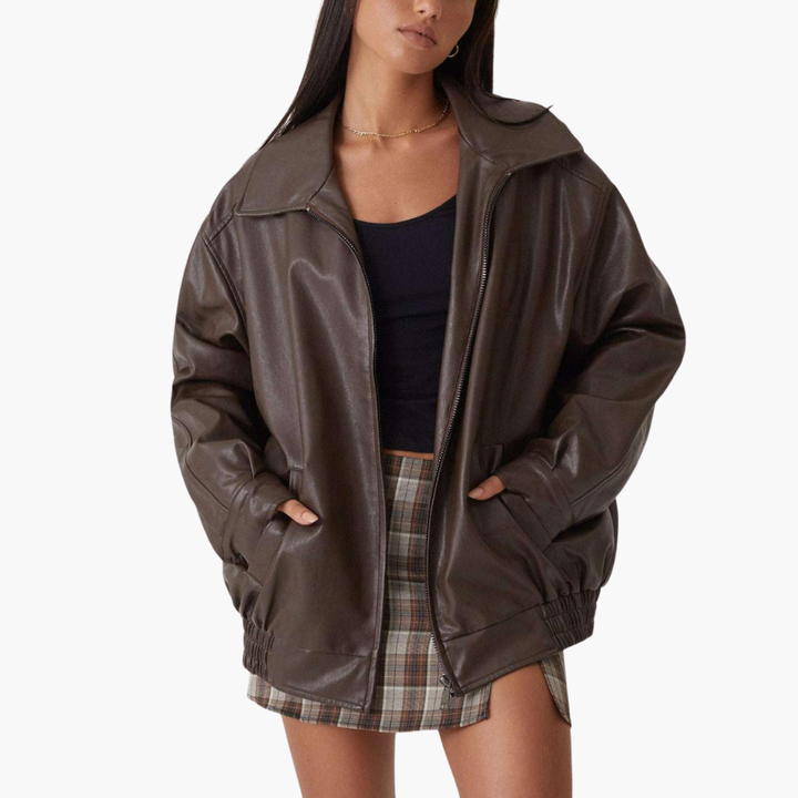 Giacca in Pelle con Zip Frontale e Tasche per Donna | Altivaro