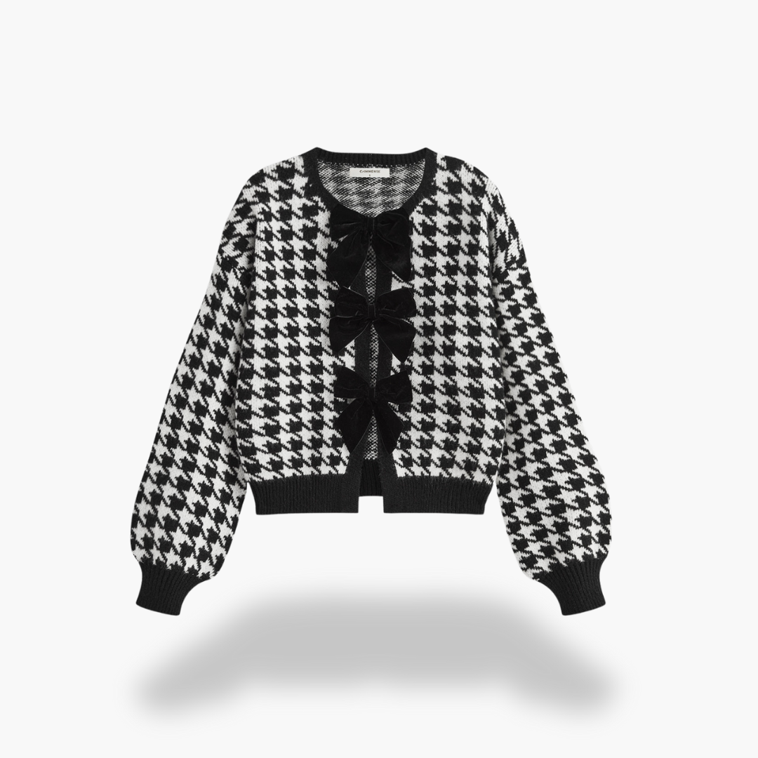 Women's Wool Cardigan with Velvet Bows | Altivaro