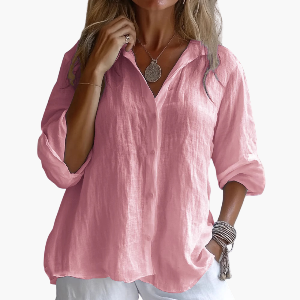 Camicia in lino da donna a maniche lunghe scollo V | Altivaro-Altivaro