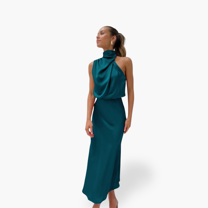 Donna Abito Seta Collo Alto Elegante | Altivaro-Altivaro