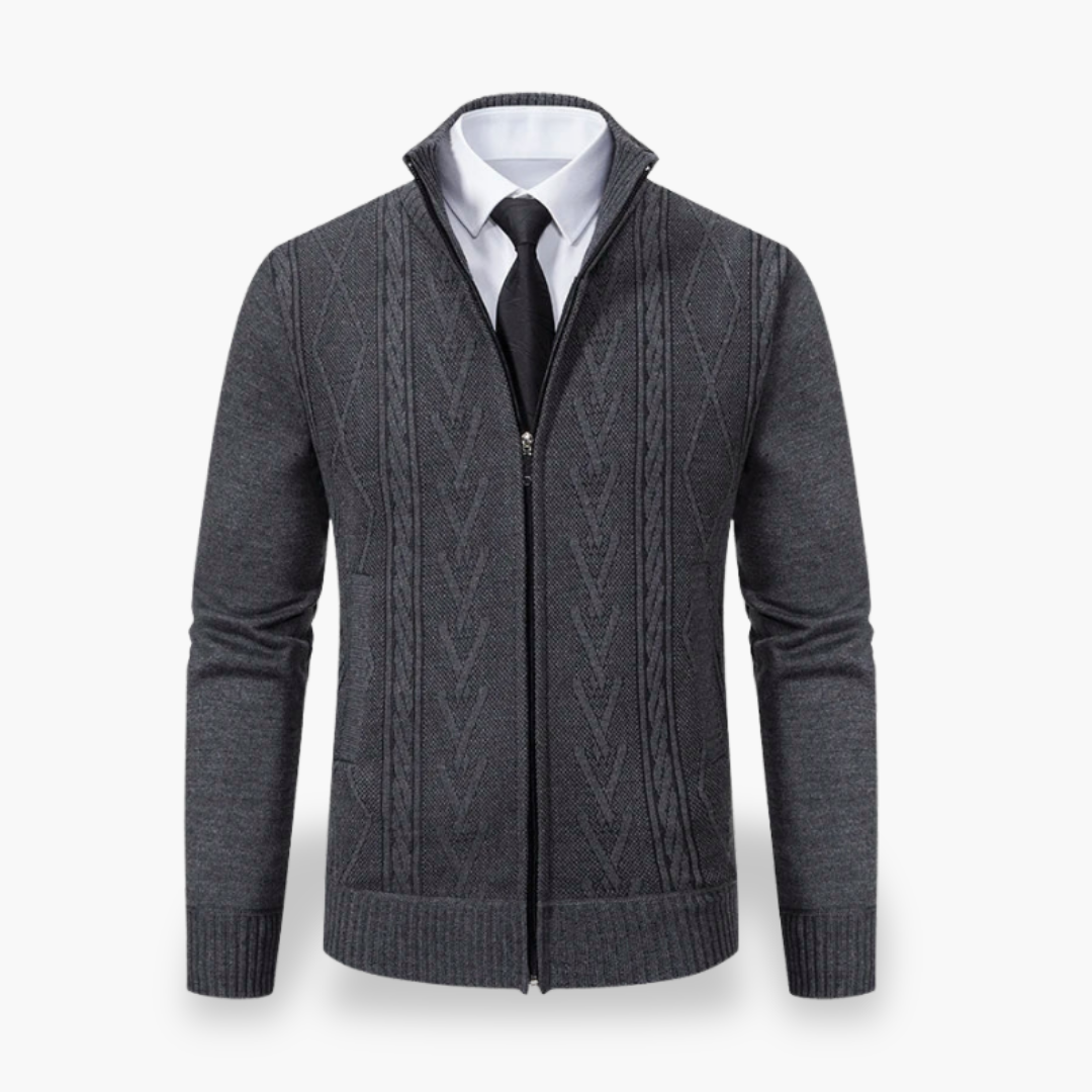 Men's Knit Zip Cardigan with High Collar | Altivaro