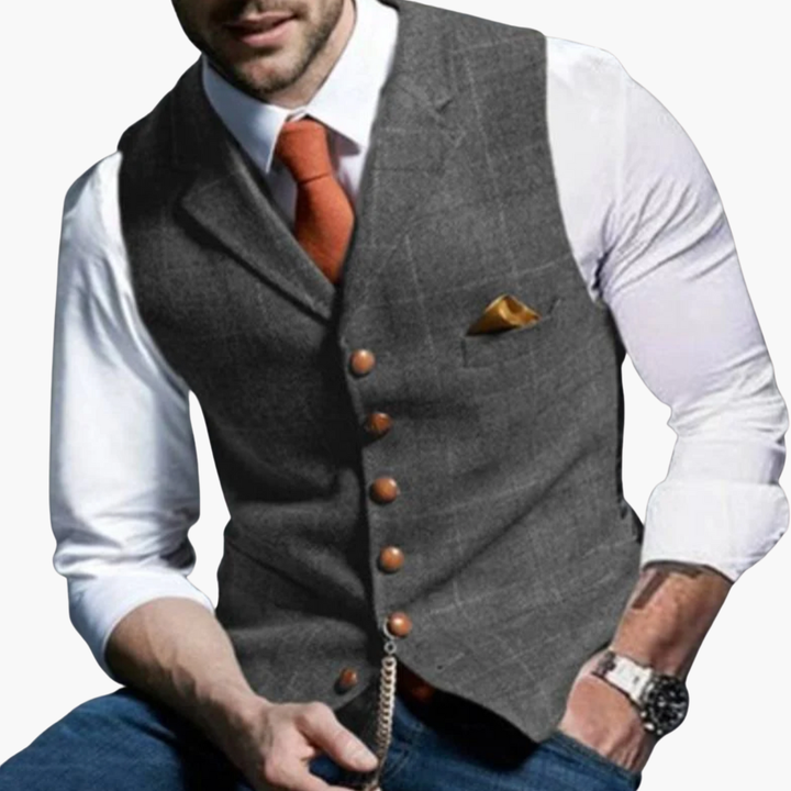 Gilet Uomo Tweed con Bottoni e Pochette | Altivaro