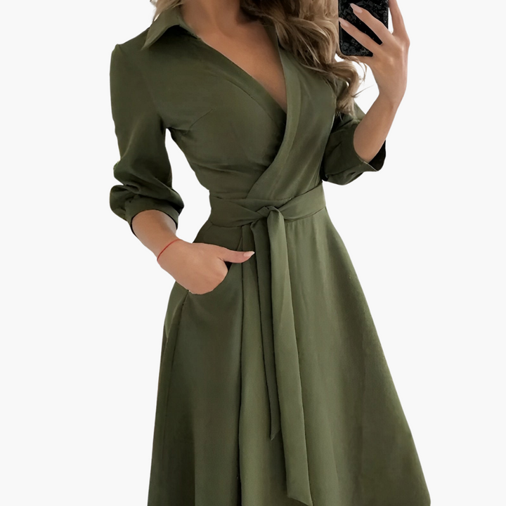 Donna Abito Midi Manica Lunga Elegante | Altivaro-Altivaro