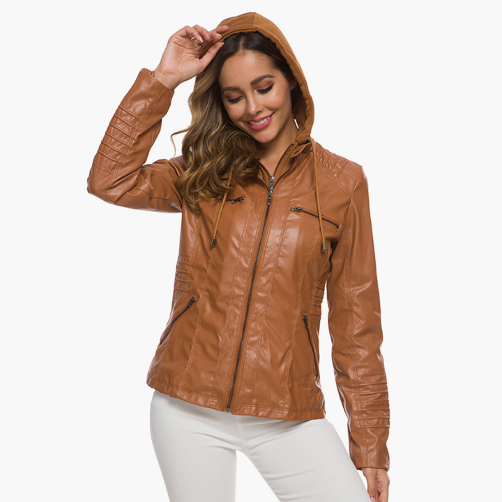 Giacca Donna in Ecopelle con Cappuccio e Zip Slim Fit | Altivaro