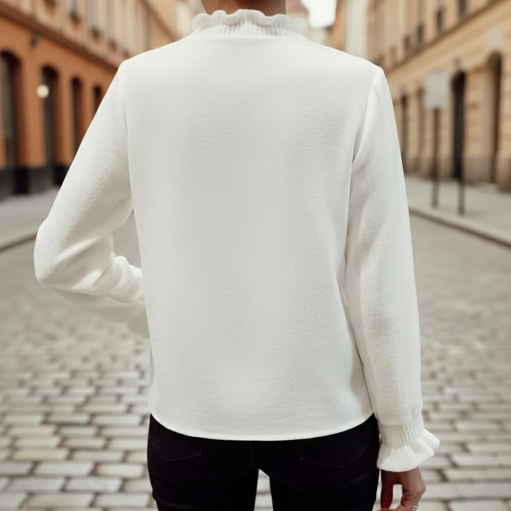 Women's Long Sleeve Shirt with Ruffled Collar and Buttons | Altivaro