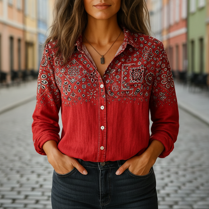 Camicia donna a maniche lunghe in cotone con tasche | Altivaro