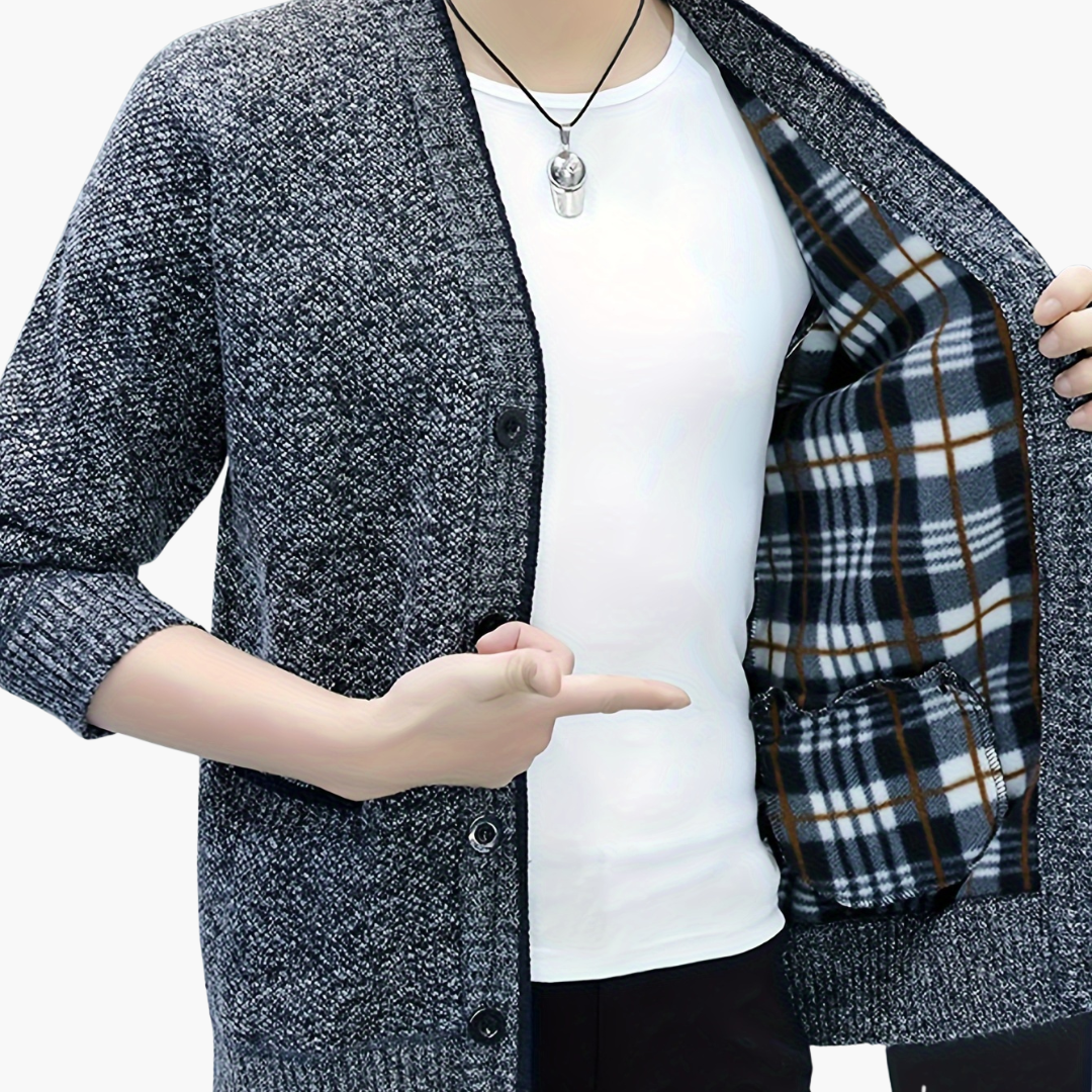 Cardigan Uomo con Dettagli a Costine e Interno Scozzese | Altivaro