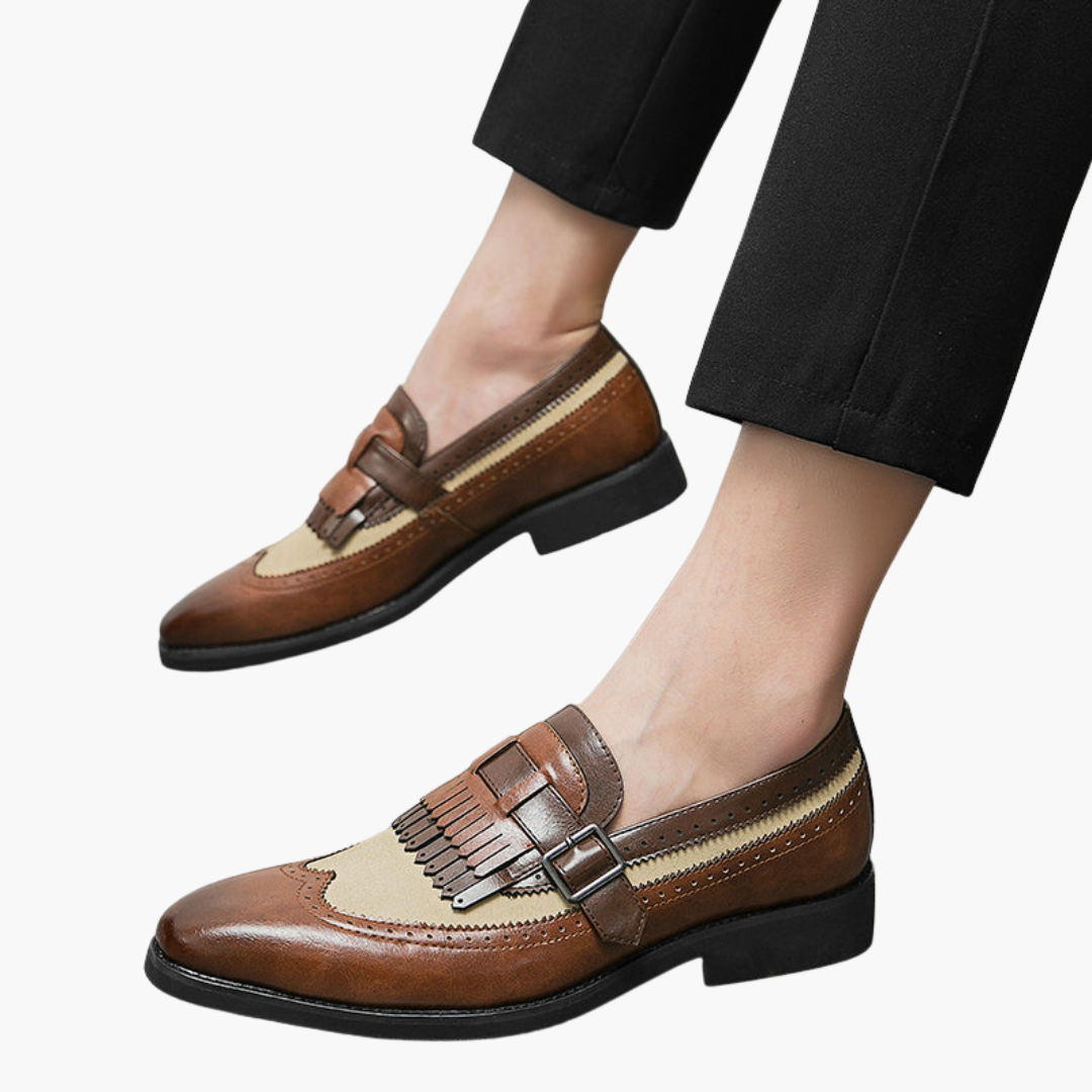 Scarpe Uomo Orthopedic in Pelle con Fibbia e Frange | Altivaro