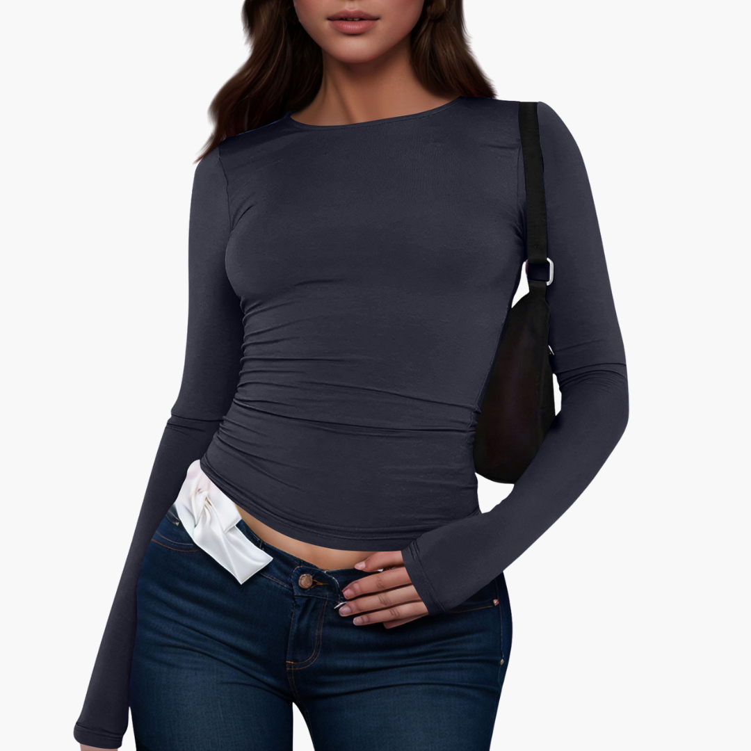 Maglia Donna Maniche Lunghe Aderente con Arricciatura Laterale | Altivaro