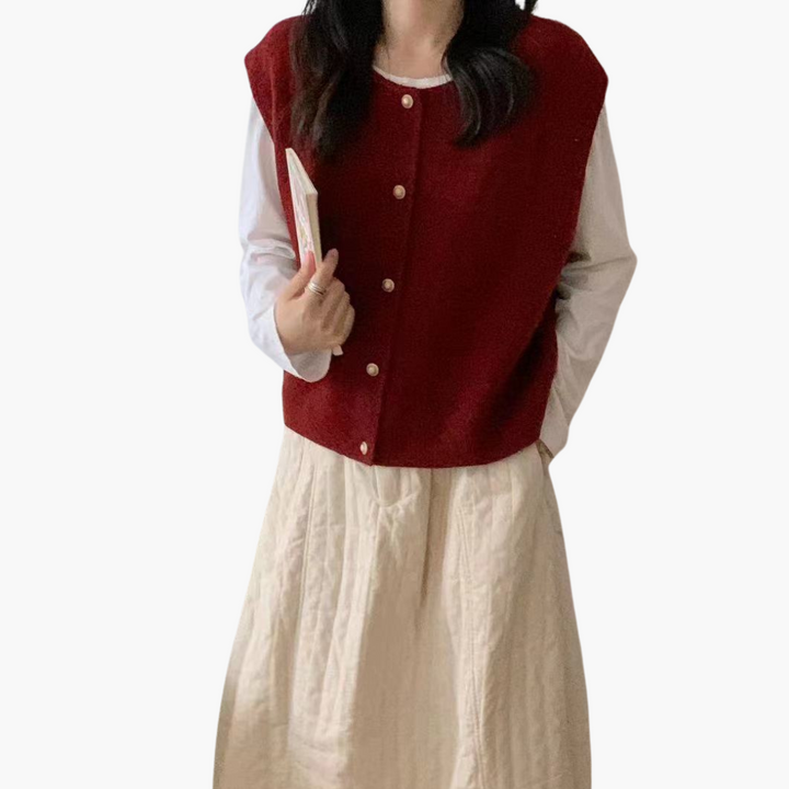 Women's Knit Vest with Wooden Buttons | Altivaro