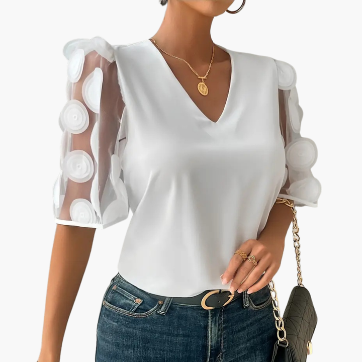 Blouse Elegante Donna V-Collo Maniche a Rete Pois | Altivaro-Altivaro