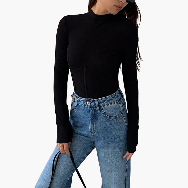 T-shirt a maniche lunghe da donna in tessuto stretch con corsetto | Altivaro