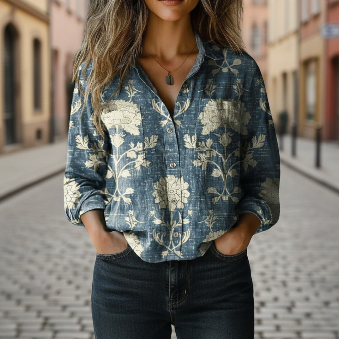 Camicia donna a maniche lunghe in cotone con tasche | Altivaro