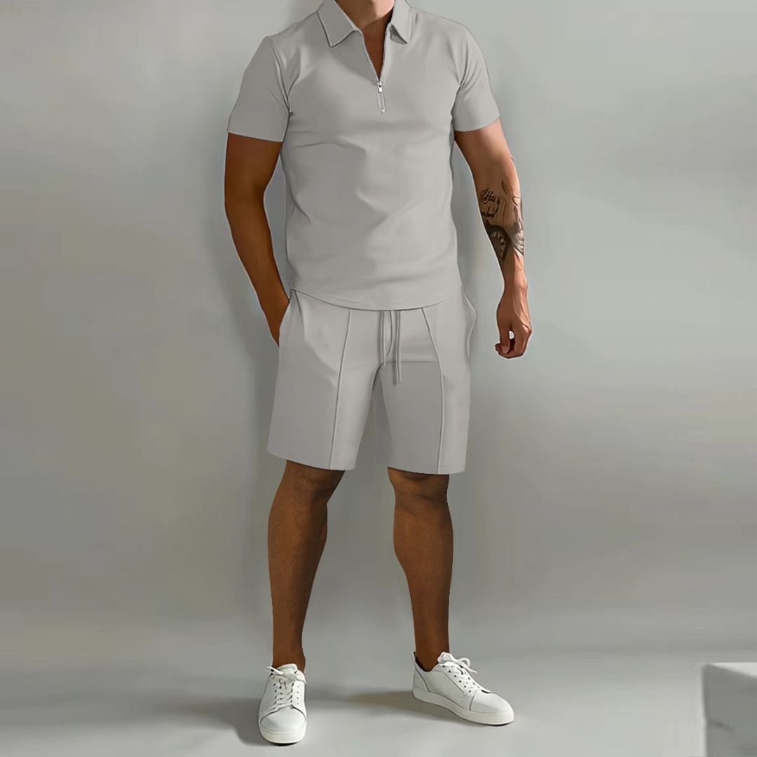 Herren-Set mit Polohemd mit Reißverschluss und Shorts | Altivaro