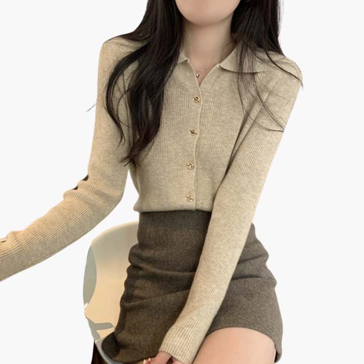 Women's Cardigan Knit Shirt Collar Buttons | Altivaro