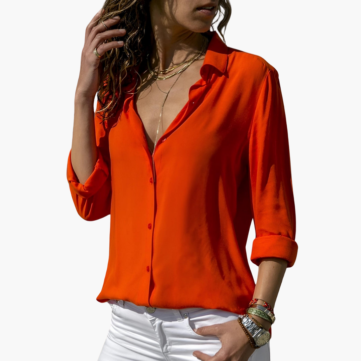 Camicia Donna Blouse a Maniche Lunghe Chiffon Scollo a V | Altivaro-Altivaro